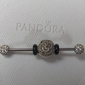 Pandora Vintage Silver Clear CZ Shimmering Rose Clip (2 Listed Separately)